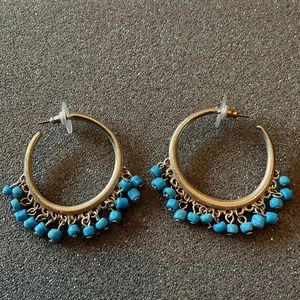 Hoop Earrings with Small Blue Beads